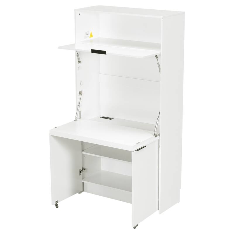 Roomfitters 69 Inch Multifunctional Kitchen Pantry Buffet with Foldable Workstation Desk