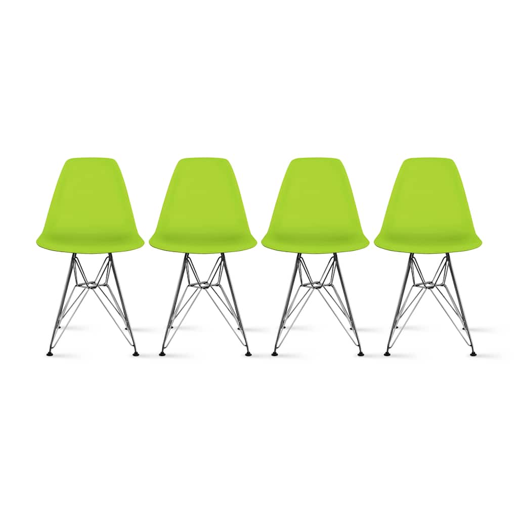 Colorful Designer Plastic Dining Chairs Kitchen Bedroom with Chrome Metal Eiffel Legs Hotel Restaurant Reception (Set of 4)