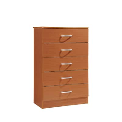 47.75" Cherry Red and Silver Rectangular 5-Drawer Chest