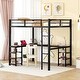 preview thumbnail 1 of 11, Black Full Size Metal Loft Bed with Desk and Shelves, Ladder and Guardrails, Vintage wood-colored desk Black
