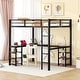 preview thumbnail 2 of 11, Full Metal Loft Bed with Desk and Shelves, Black