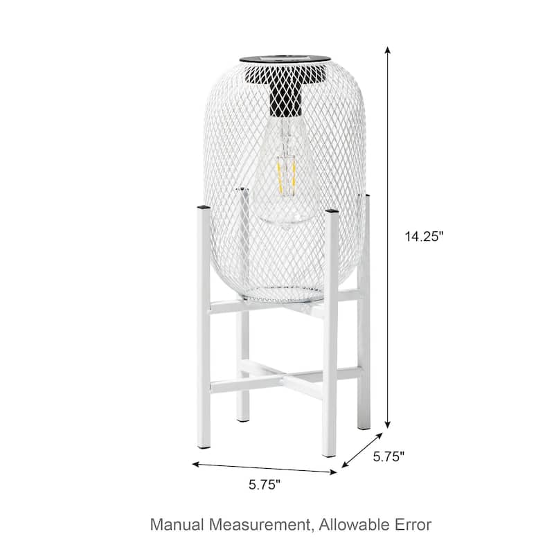 Glitzhome 14"H White Metal Mesh Outdoor Solar Lantern with Stand