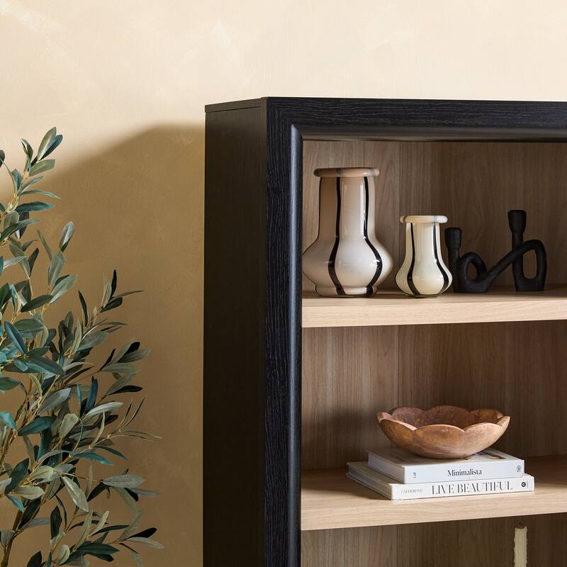 Walker Edison Modern Wood Open Bookshelf with Storage Cabinet