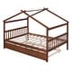 preview thumbnail 4 of 34, Full Size Wooden House Bed with Twin Size Trundle Bed Frame for Kids, Teens, Girls, Boys No Box Spring Needed, Easy Assembly