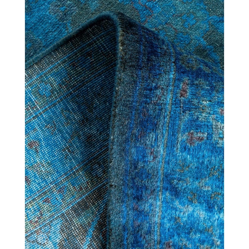 Overton Hand Knotted Wool Vintage Inspired Modern Contemporary Overdyed Blue Runner Rug - 2' 6" x 9' 4"