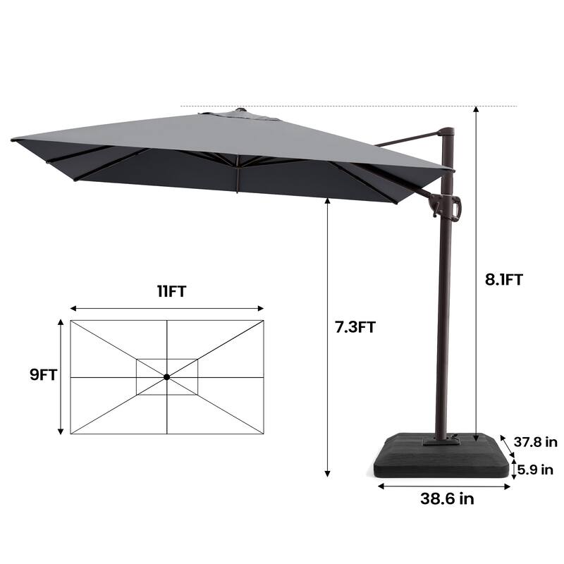 Pellebant 9 FT x 11 FT Outdoor Cantilever-Offset Umbrella with Premium Base Stand