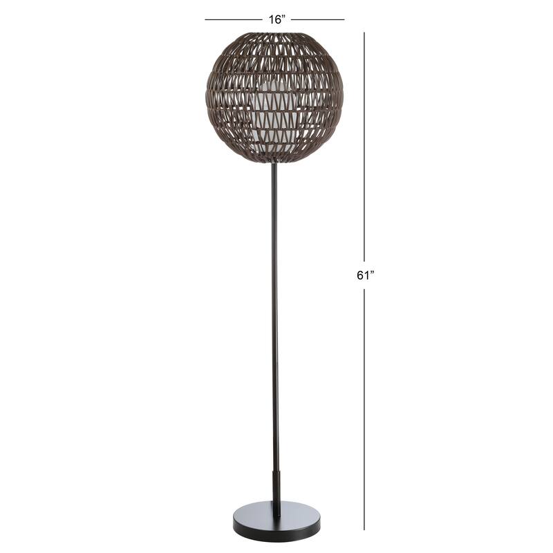 Han 61" Outdoor Woven Globe LED Floor Lamp, Coffee/Black by JONATHAN Y