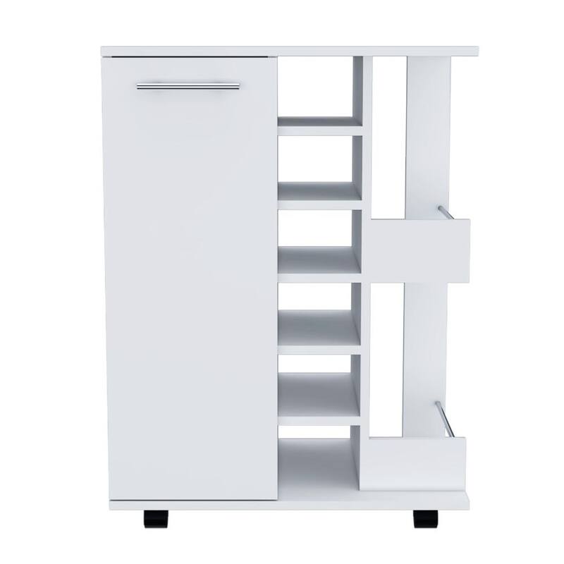 Black 32" H Bar-Coffee Cart with 6 Bottle Cubbies, 2 Open Shelves, and Locking Casters for Kitchen & Bar
