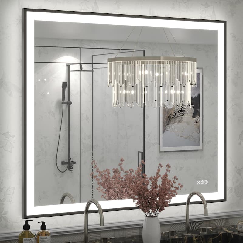 Extra Large Black Frame LED Bathroom Vanity Mirror with 3 Years Warranty and UL Certified - 48x40