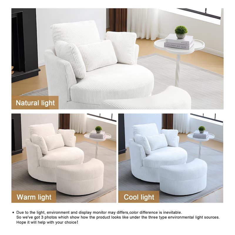 Upholstered Swivel Accent Chair with Wooden Tray Storage Ottoman