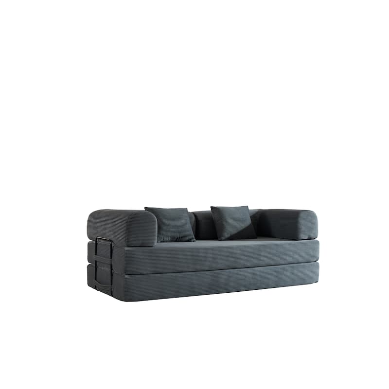 Convertible Sleeper Sofa Bed with Pillow, Corduroy Folding Mattress Couch with Fixed-Shape Frame, Floor Lounge Loveseat Sofa