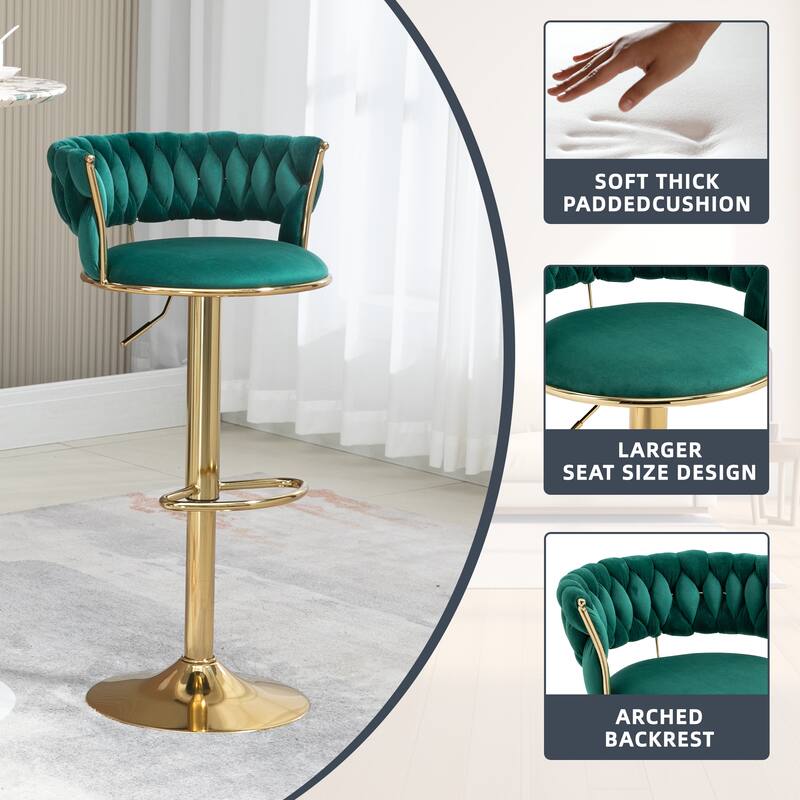 Velvet Tufted Adjustable Counter Height Rotating Bar Stools with Footrest (set of 2)