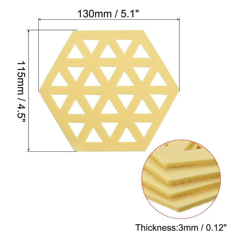 Felt Coasters, Hexagonal Pad Coaster for Drink Cup Pot Bowl Vase - Light Yellow
