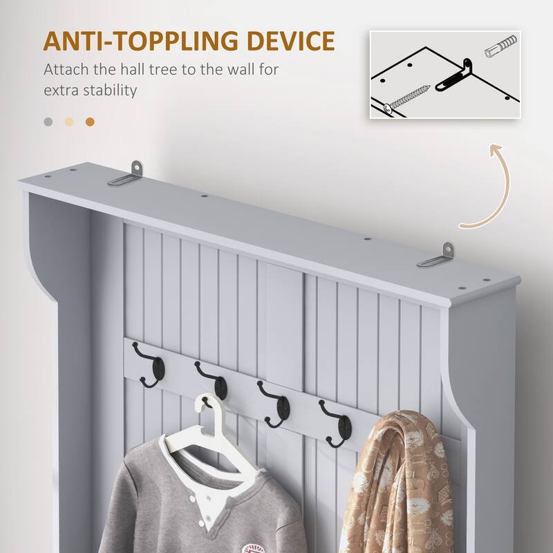 38" 3-In-1 Coat Rack with Storage Bench,Four Hooks and Shoe Storage
