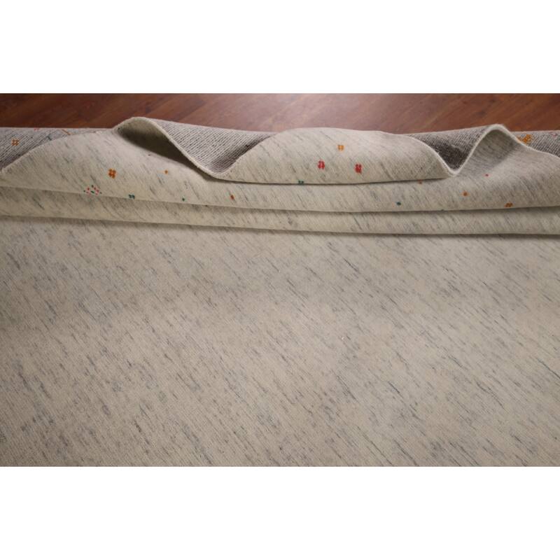 Tribal Ivory Gabbeh Indian Area Rug Handmade Wool Carpet - 8'9"x 11'7"