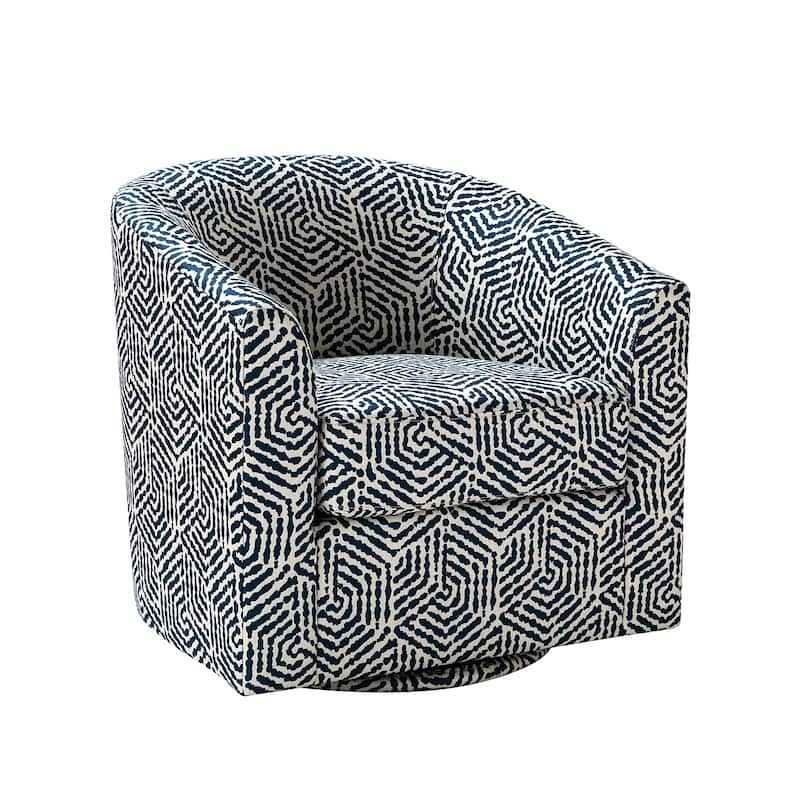 Cuenca Modern Wooden Upholstered Barrel Chair with Metal Swivel Base