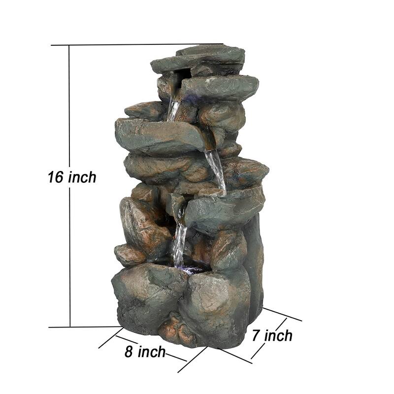 5-Tier Rock Falls Cascading Tabletop Water Fountain with LED Lights