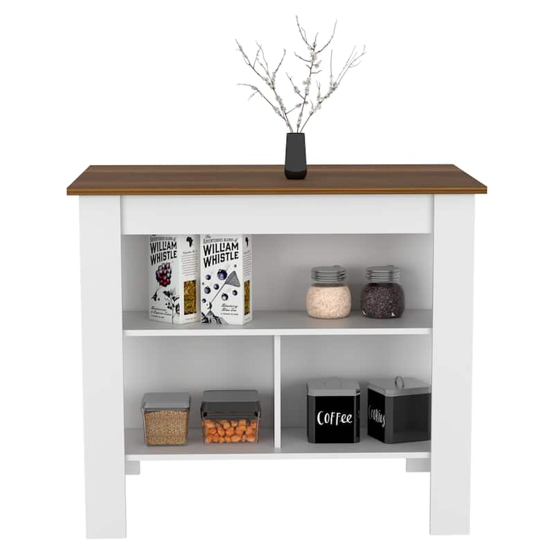 Cala Kitchen Island, Four Legs, Three Shelves -White / Walnut