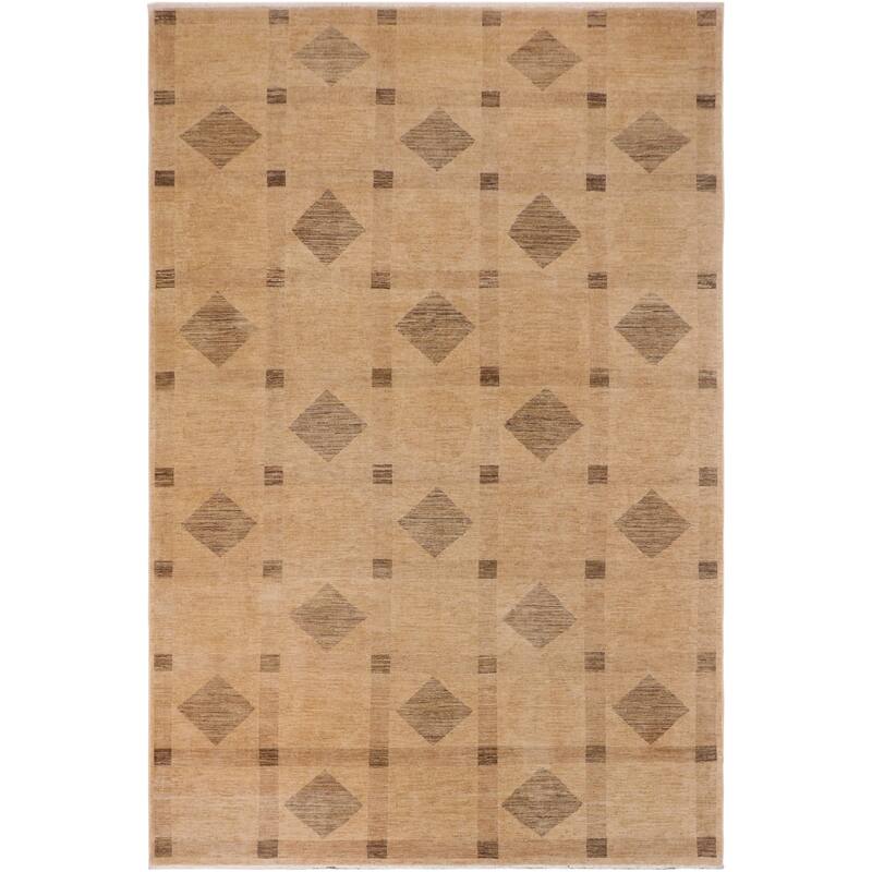 Artisan nomadic Gabbeh Hand Knotted Wool Rug - 9'8'' x 14'4'' - Tan/Green/Gold/Brown