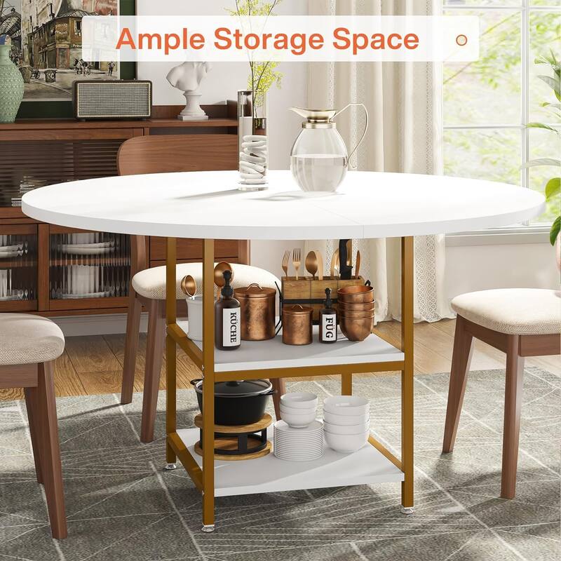 47 inch Dining Table for Dining Room, 4 People Round Dinner Table