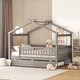 preview thumbnail 14 of 50, Full Size Wooden House Bed With Twin Size Trundle