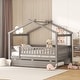 preview thumbnail 13 of 11, Wooden Full Size Creativity House Bed with Twin Size Trundle and Headboard, Spacious Storage