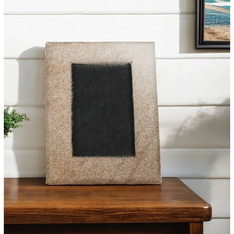 HomeRoots 4" x 6" Natural Cowhide Tabletop Picture Frame with Mat