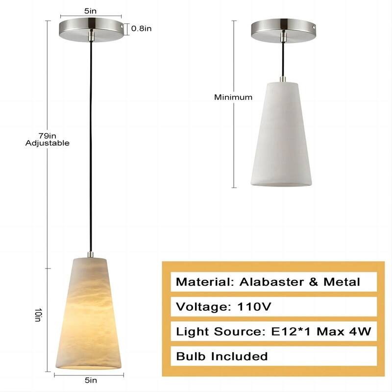 KAYLA 2 Light Pendant Light, Cone Natural Alabaster Shade Pendant Light for Dining Room, Kitchen Island(Bulb Included)