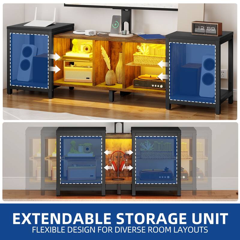 Moasis Modern Extendable LED TV Stand with Adjustable Mount and Glass Shelves