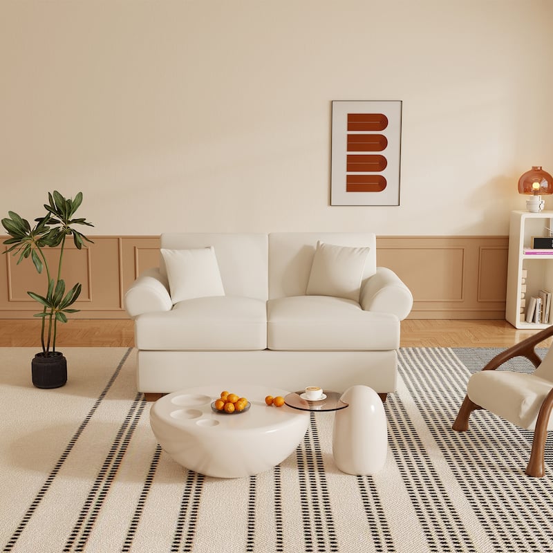 White Sofa Couch 2 Seater Fabric Loveseat for Living Room