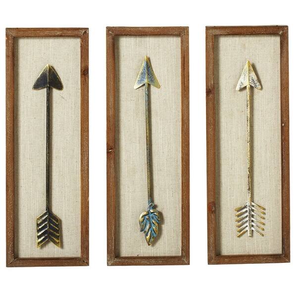 Shop Set Of 3 Wood Framed Gold Arrow Wall Decor With Distressed