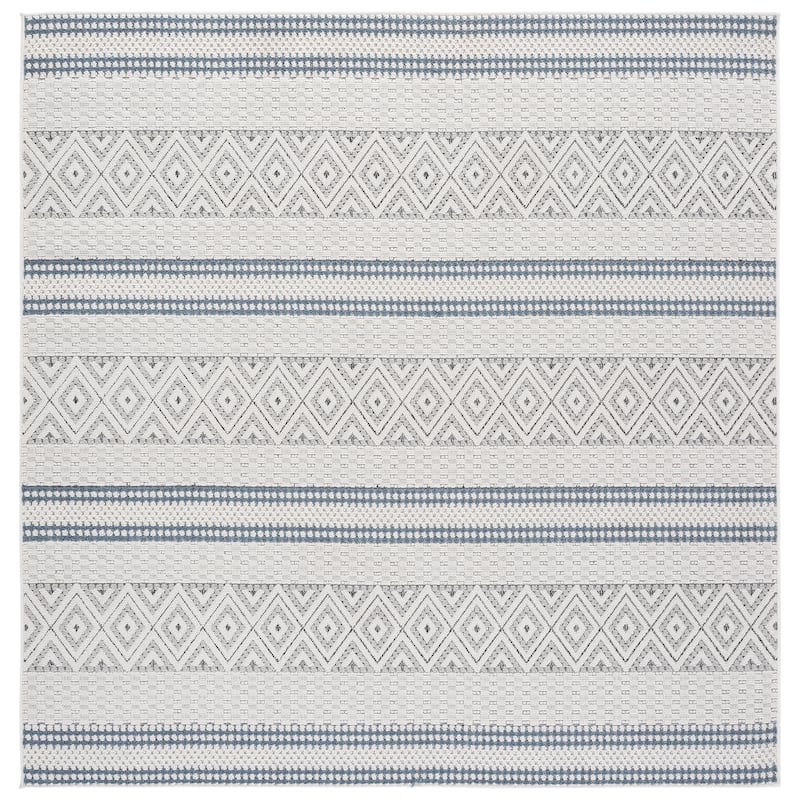 SAFAVIEH Veranda Henar Washable Indoor/Outdoor Rug - Weather Resistant & Easy Cleaning - 6'7" Square - Ivory/Blue Grey