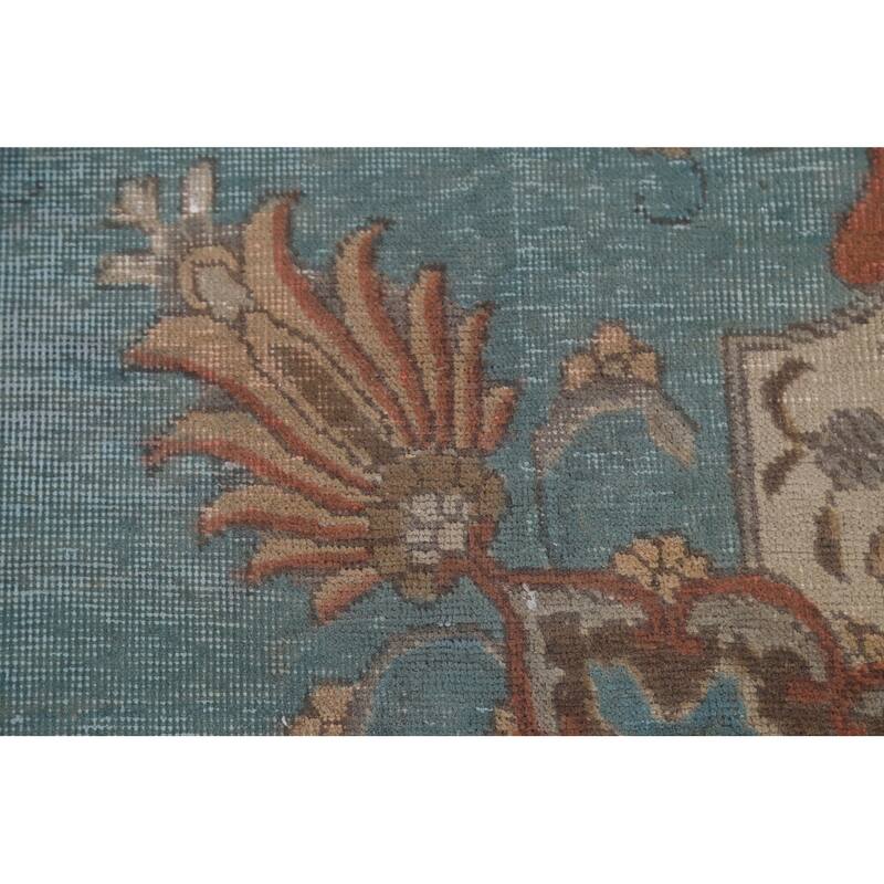 Distressed Over-Dyed Tabriz Persian Rug Antique Blue Wool Carpet - 9'5"x 11'10"