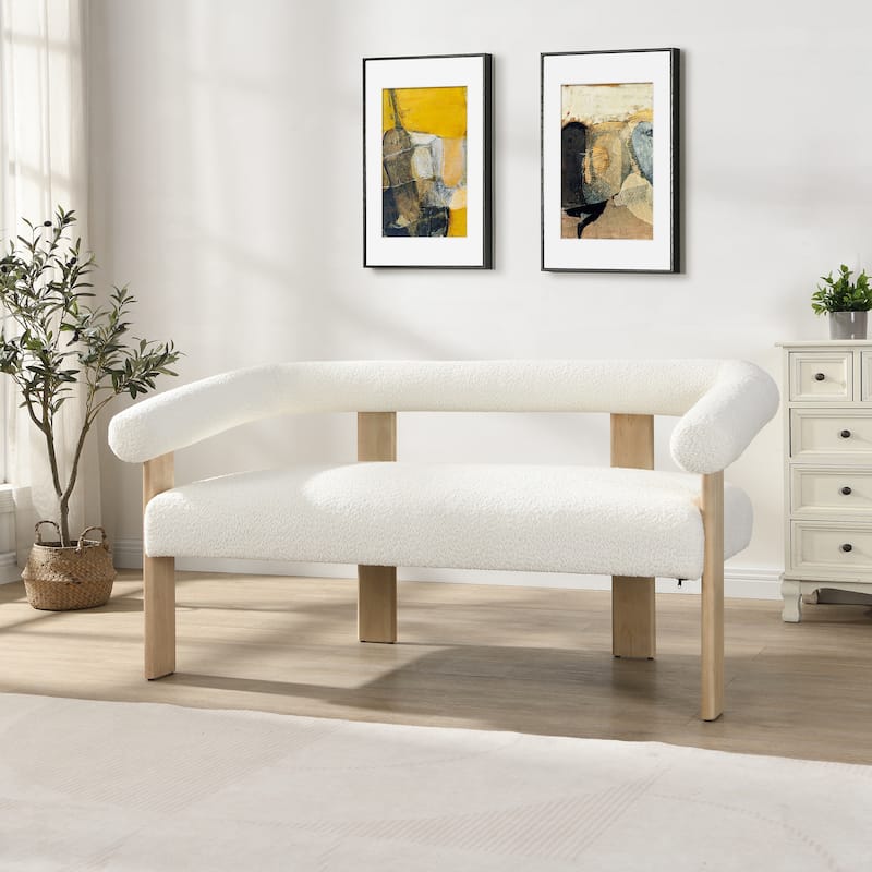 Loft Round armrest loveseat Rubber Wood by Christopher Knight Home - Beige+Natural
