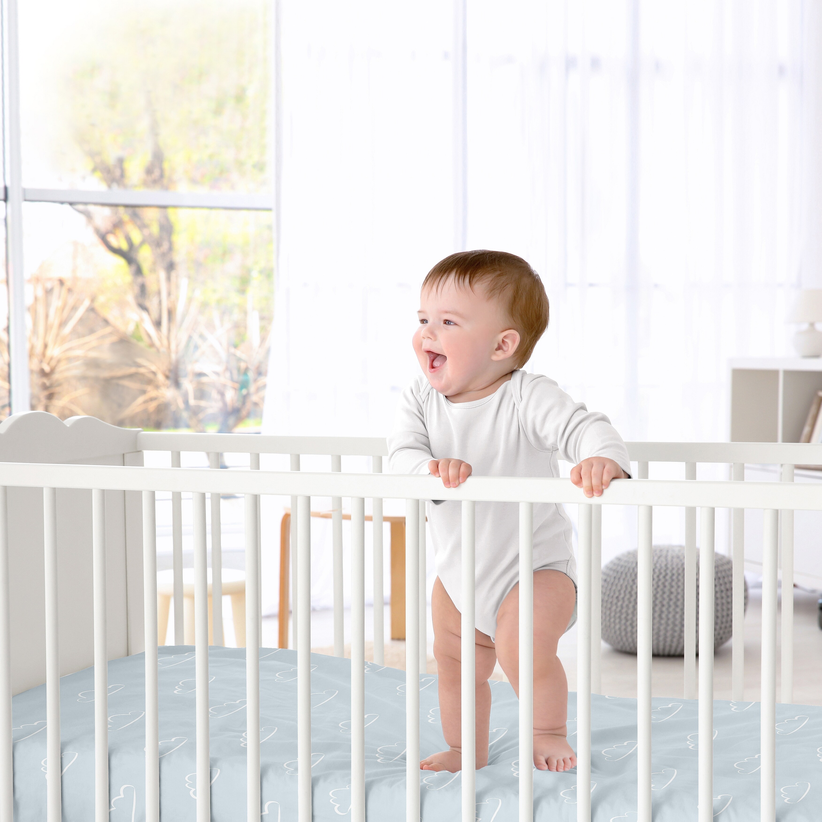 Sweet Jojo Designs Airplane Cloud Fitted Crib Sheet In Blue white