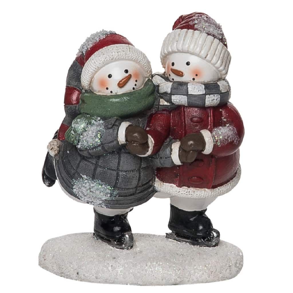Transpac Resin 5.5 in. Multicolored Christmas Quilted Skating Snowman Figurine