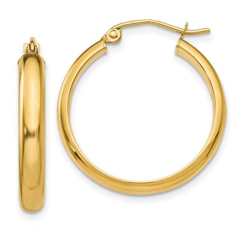 Curata 14k Yellow Gold Polished Round Tube Hoop Earrings - 25x25mm