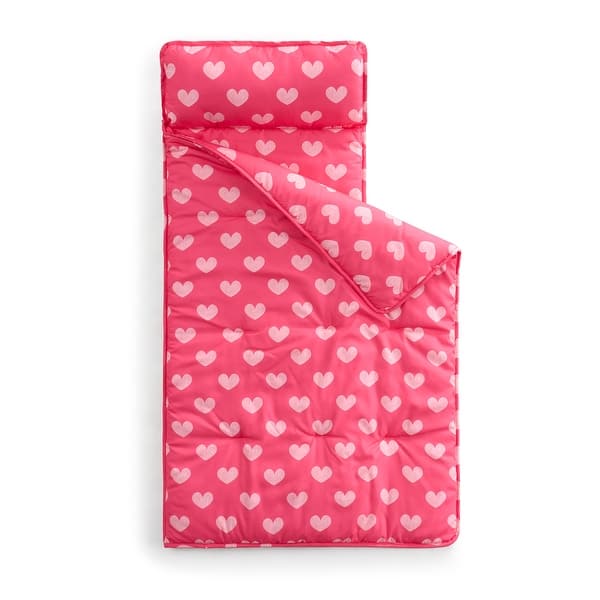 slide 2 of 6, Hearts Nap Mat/Slumber Bag with Blanket & Removable Pillow, 20"x50"