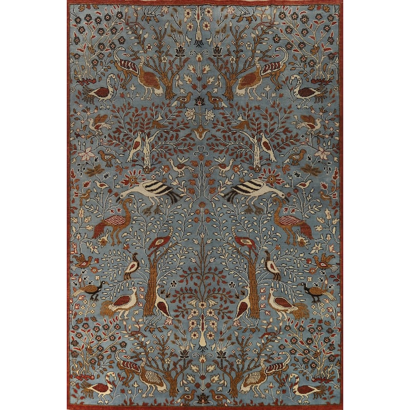 Hand Knotted Oriental 100% Wool Carpet Traditional All-Over Navy Blue & Blues Ziegler Area Rug - 13' 9'' X 9' 7''