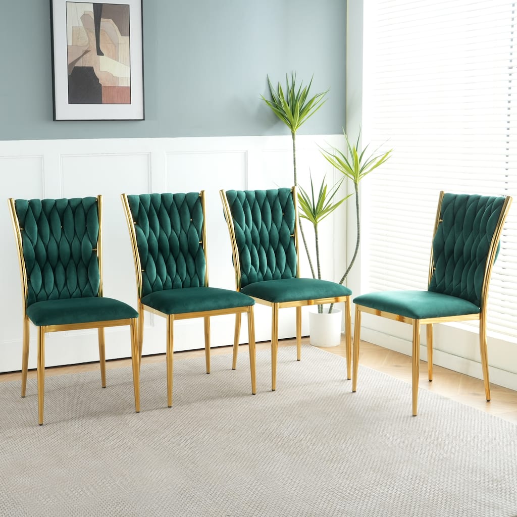 Modern Simple Velvet Dining Chair, Family Bedroom Stool Back Student Table Chair, Gold-Plated Metal Chair Legs (Set of 4)