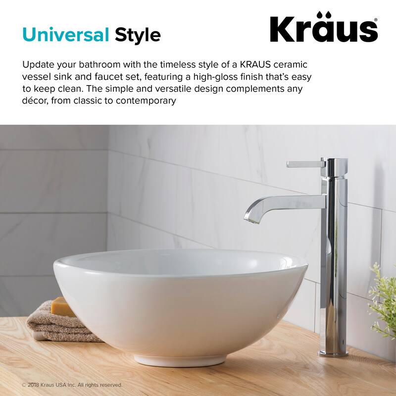Kraus Bathroom Combo - 15-3/4" Ceramic Vessel Bathroom Sink With