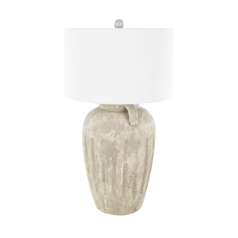 Ceramic Distressed Antique Style Pot Vase Room Table Lamp with Cream Linen Shade - Brown, Black, Cream - Roche River Decor
