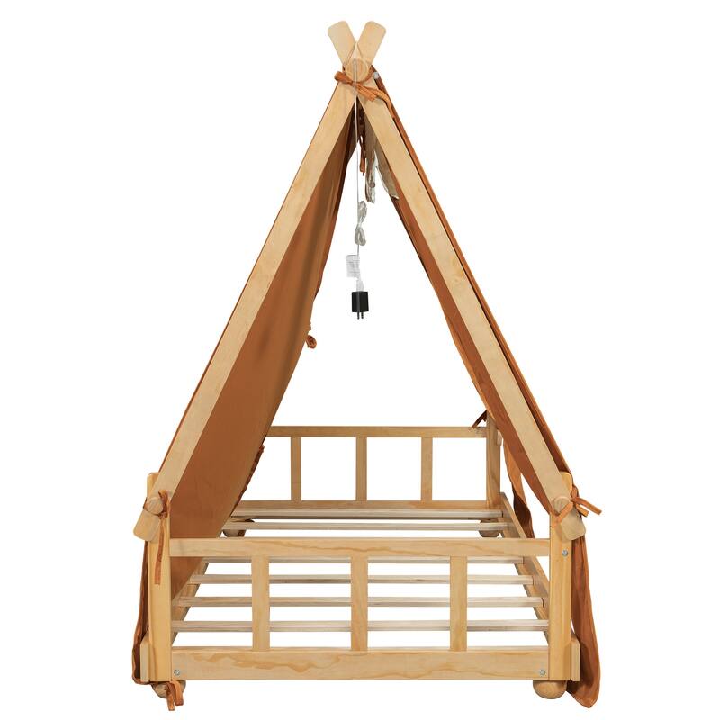 Roomfitters House Bed with Tent and Light Convertible Canopy Frame MDF