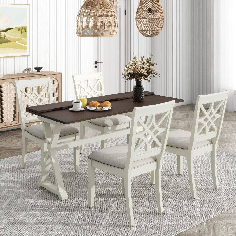 5-Piece 62x35.2 Inch Extendable Rubber Wood Dining Table Set