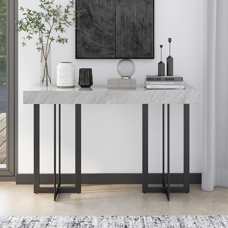 Granala Contemporary Grey 47-inch Faux Marble Sofa Table with Drawer by Furniture of America
