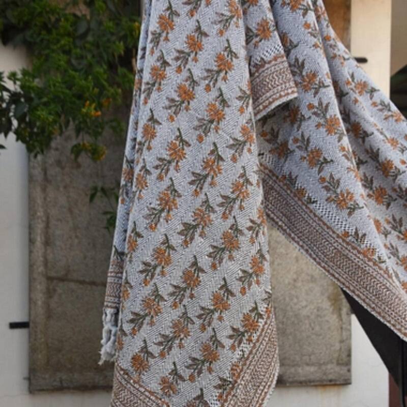 Fabdivine Deepika Handwoven Cotton Throw Blanket - Artisan Block Print, Decorative Sofa & Bed Accent with Fringe, 90"x54"