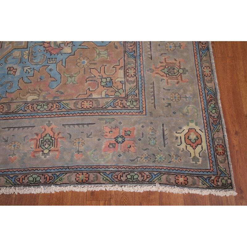 Gray Tabriz Persian Vintage Rug Hand-Knotted Wool Carpet - 8'0"x 10'10"