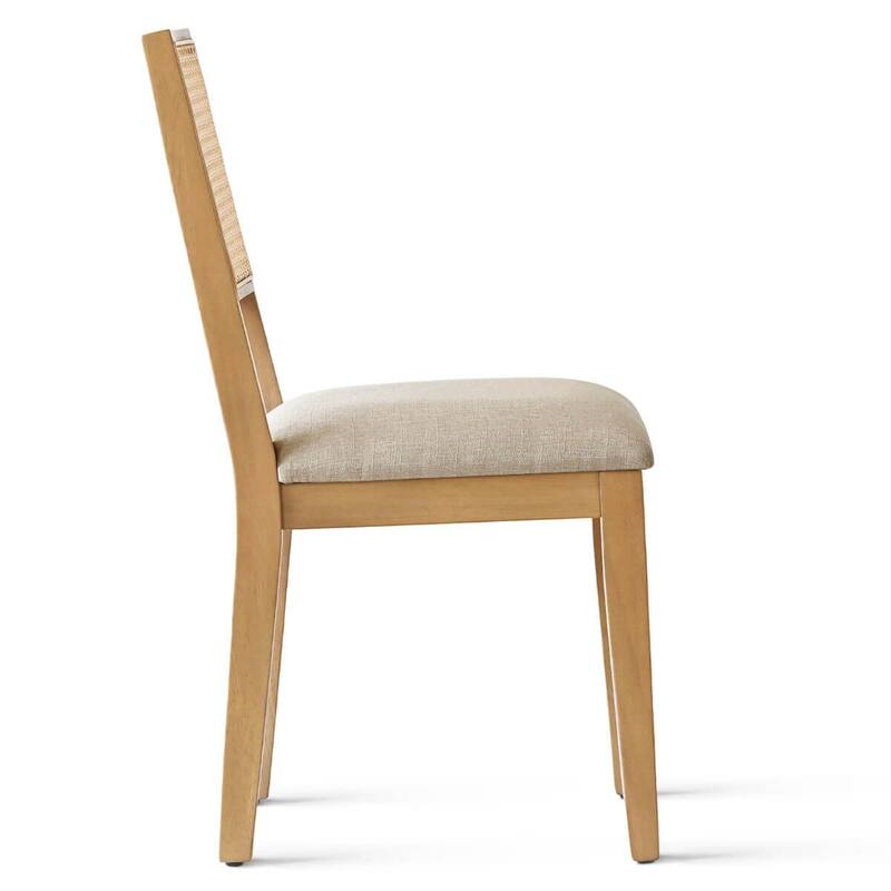 Rattan Back Upholstered Dining Chair With Solid Wood Legs(Set of 2)