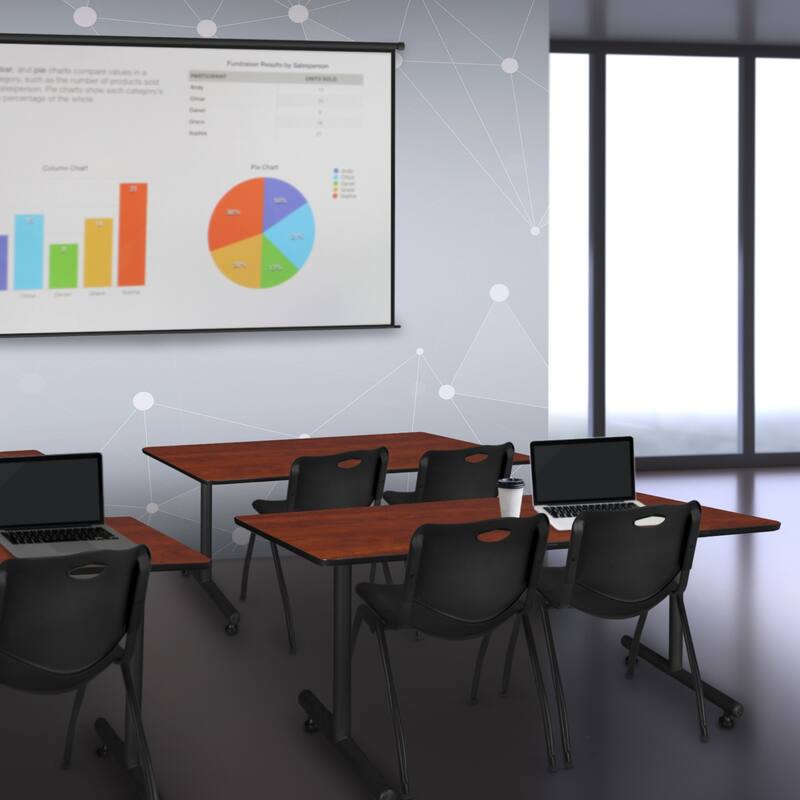 48" x 30" Training Table- Cherry and 2 "M" Stack Chairs- Black - 48 x 30 inches