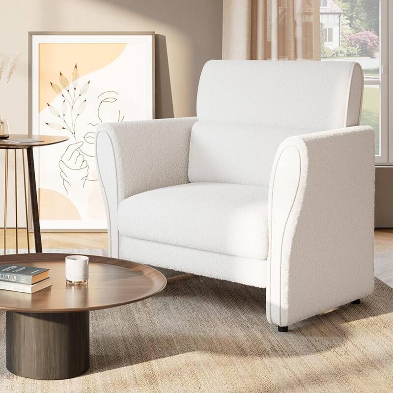 Modern Boucle Accent Arm Chair, Upholstered Comfy Single Sofa for Living Room Bedroom Office